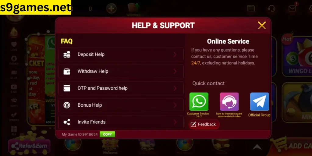 s9 Game Customer Support