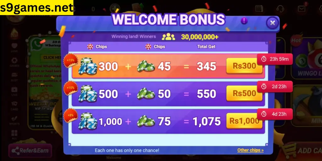 s9 Game welcome Bonus